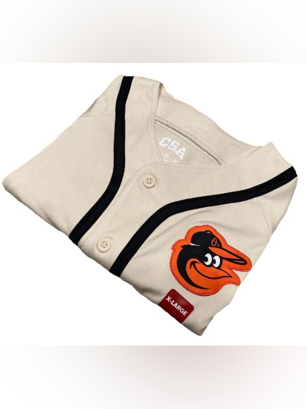 MLB Baltimore Orioles XL Cream /Black Baseball Jersey with Orange Mascot NWT